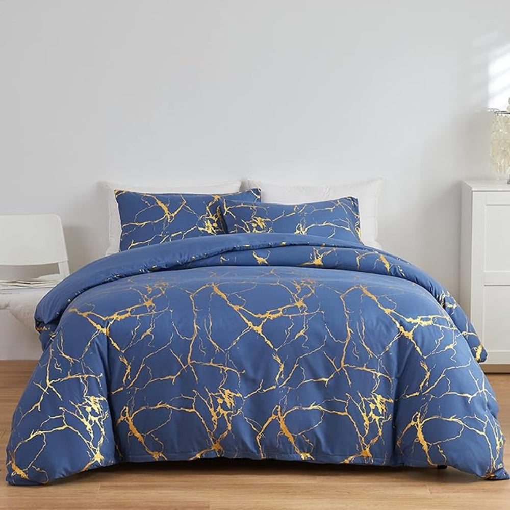 Ensemble de housse de couette en marbre de luxe - Ensemble de literie doux pour chambres élégantes