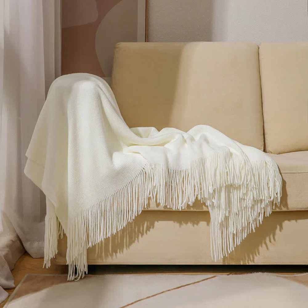 Plaid en tricot épais Cozy avec pompons - Plaid doux pour la décoration intérieure