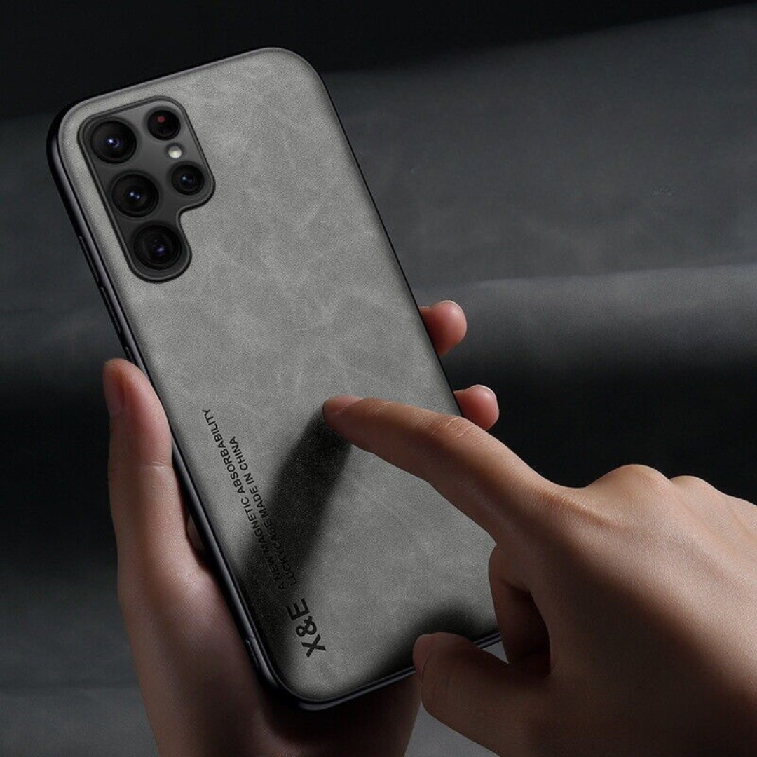 Slim Magnetic Phone Case - Faux Leather Cover Featuring Camera Guard