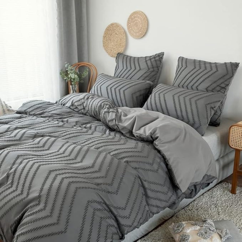 Ensemble de housse de couette en peluche à motif chevron - Ensemble de literie 3 pièces