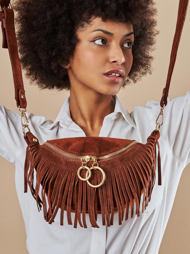 Sac bandoulière en daim à franges