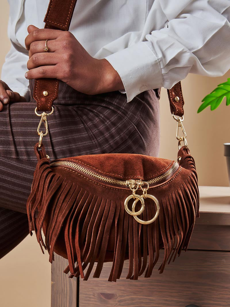 Sac bandoulière en daim à franges