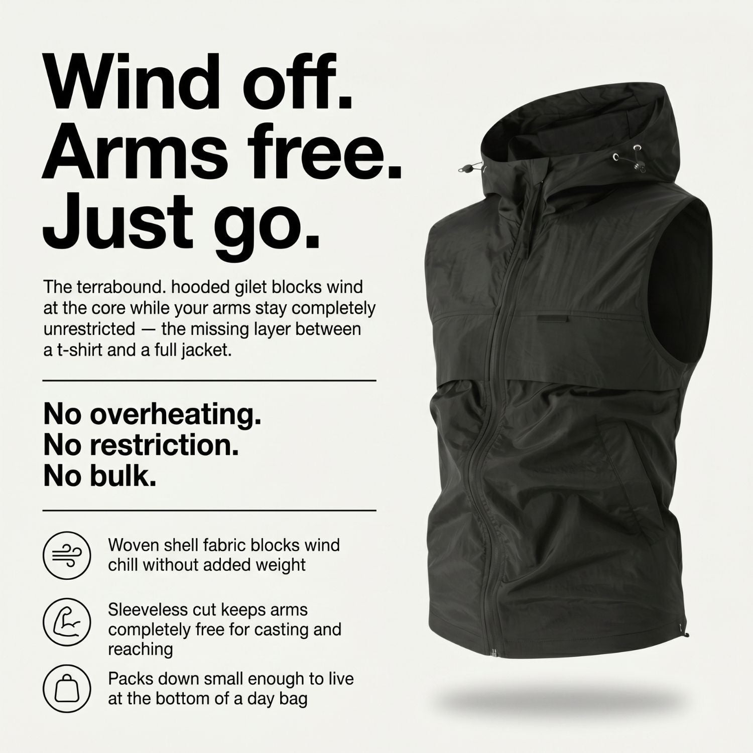 Men’s Hooded Gilet – Lightweight Windproof Vest for Fishing & Hiking