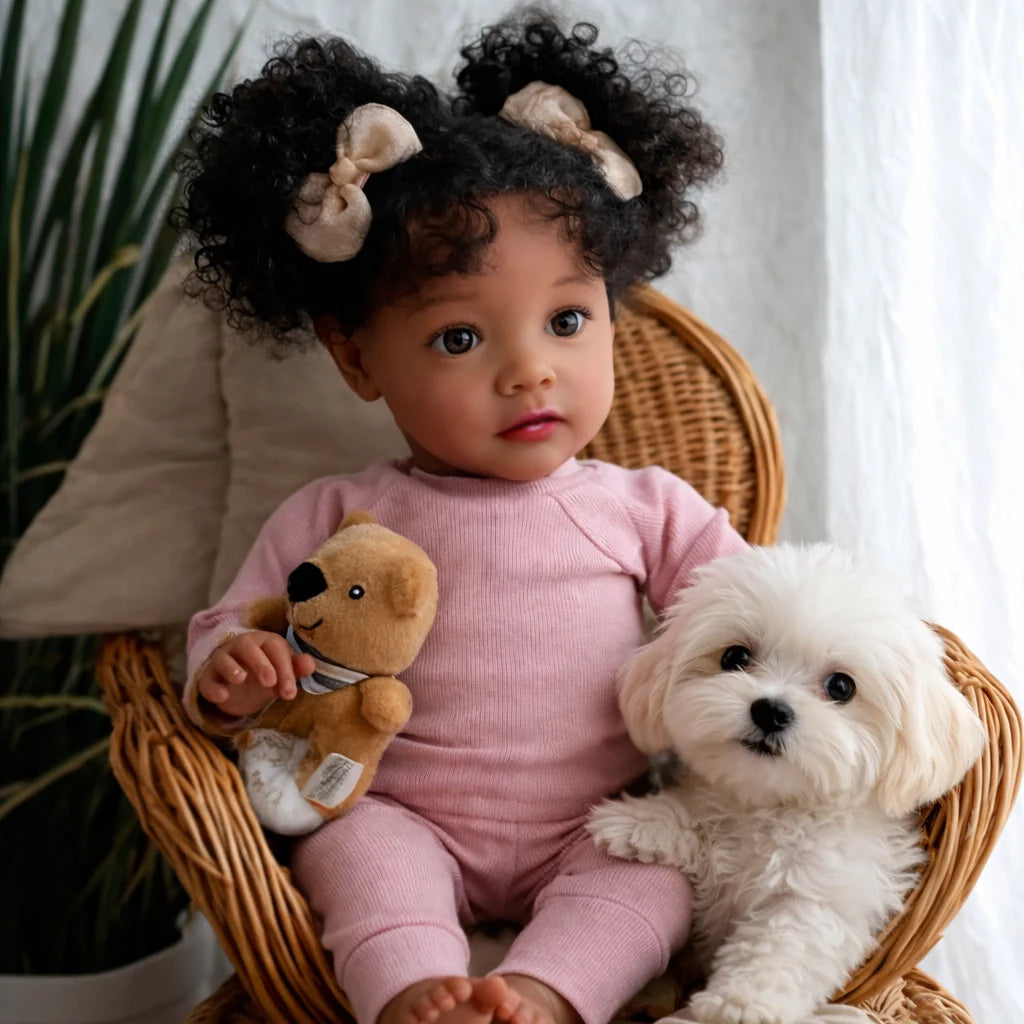 Leila Handmade Reborn Baby Girl Doll with Wavy Black Hair