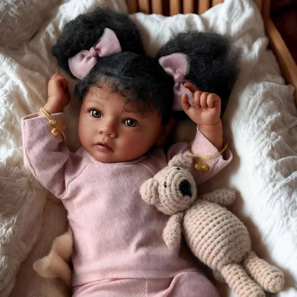 Leila Handmade Reborn Baby Girl Doll with Wavy Black Hair