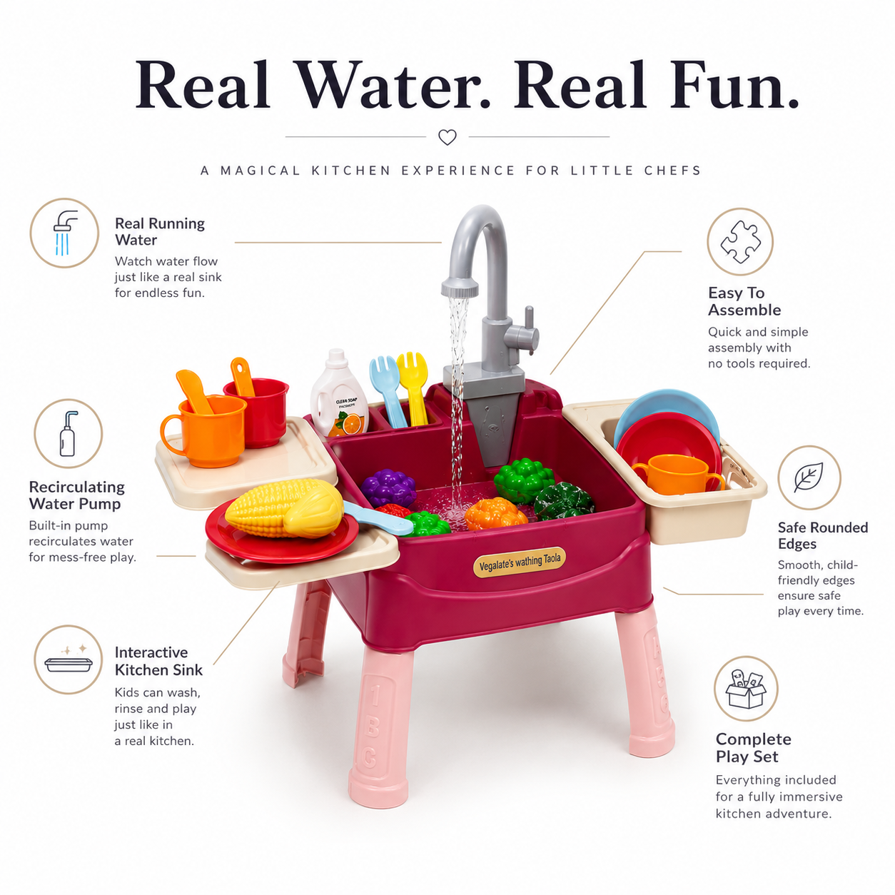 Kids Play Kitchen with Running-Water Tap – WaterWonder Role-Play Set
