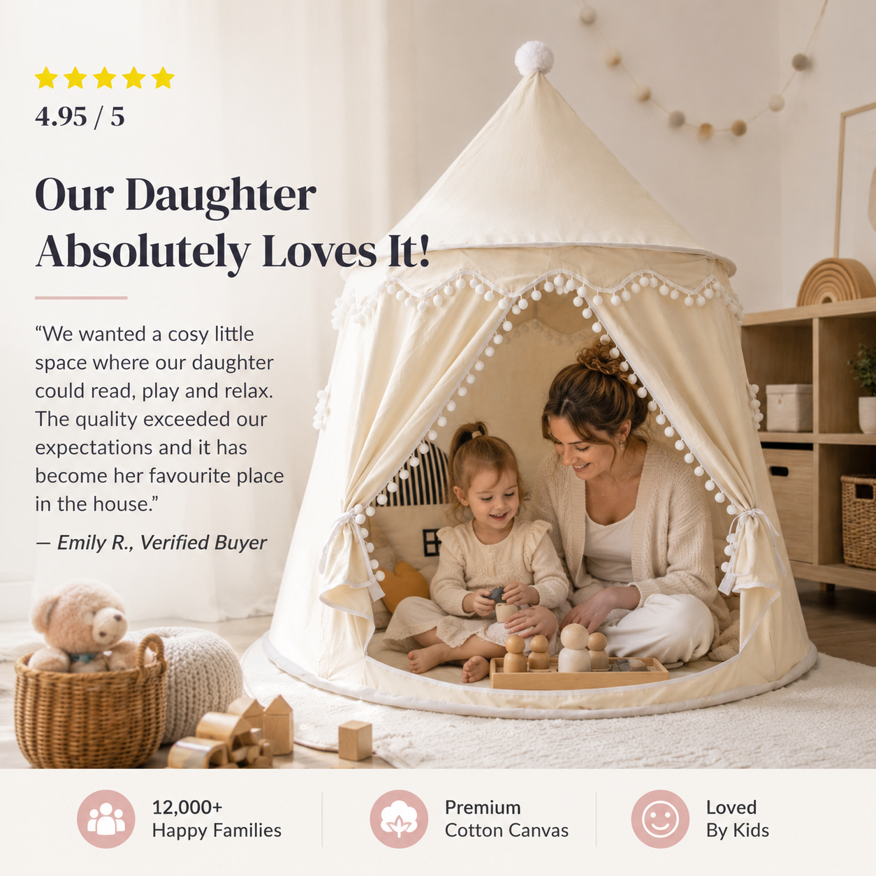 Kids Canvas Play Teepee – DreamHaven Indoor Imaginative Play Tent