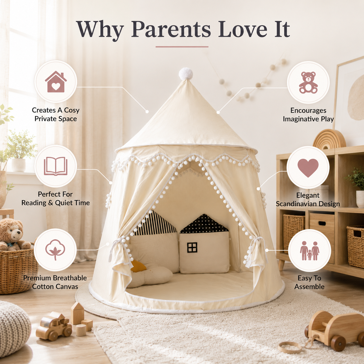 Kids Canvas Play Teepee – DreamHaven Indoor Imaginative Play Tent