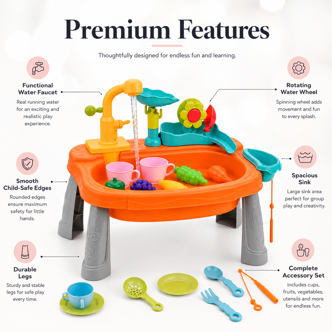 Kids Kitchen Sink Toy with Running Water – Electric Pretend Play Set