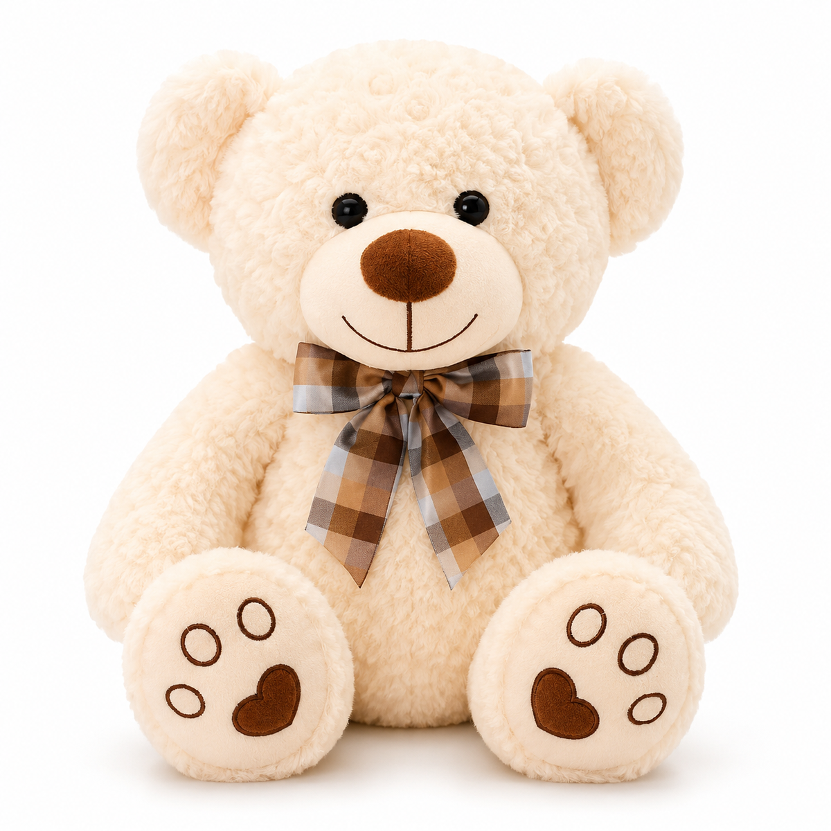 Traditional Curly Plush Teddy Bear with Bow