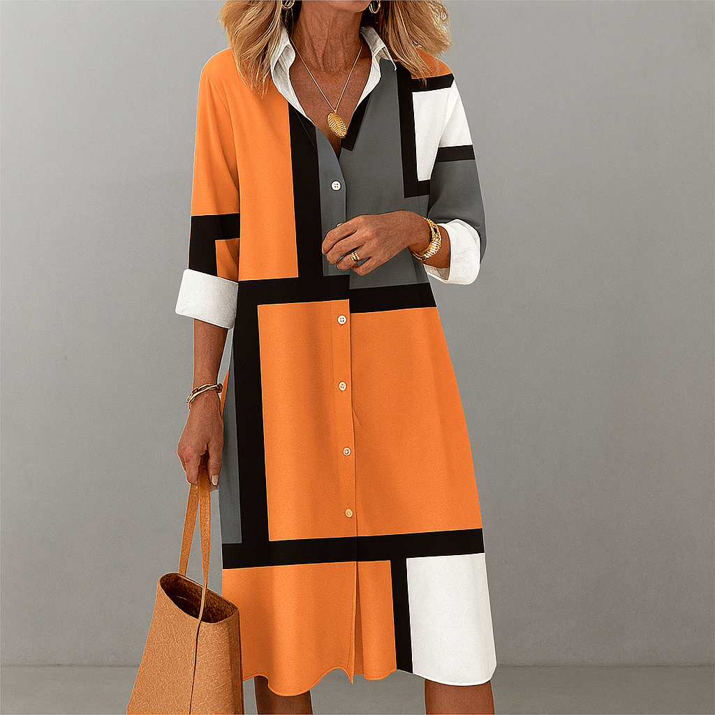 Robe chemise intemporelle à boutons avec motif géométrique pour femmes