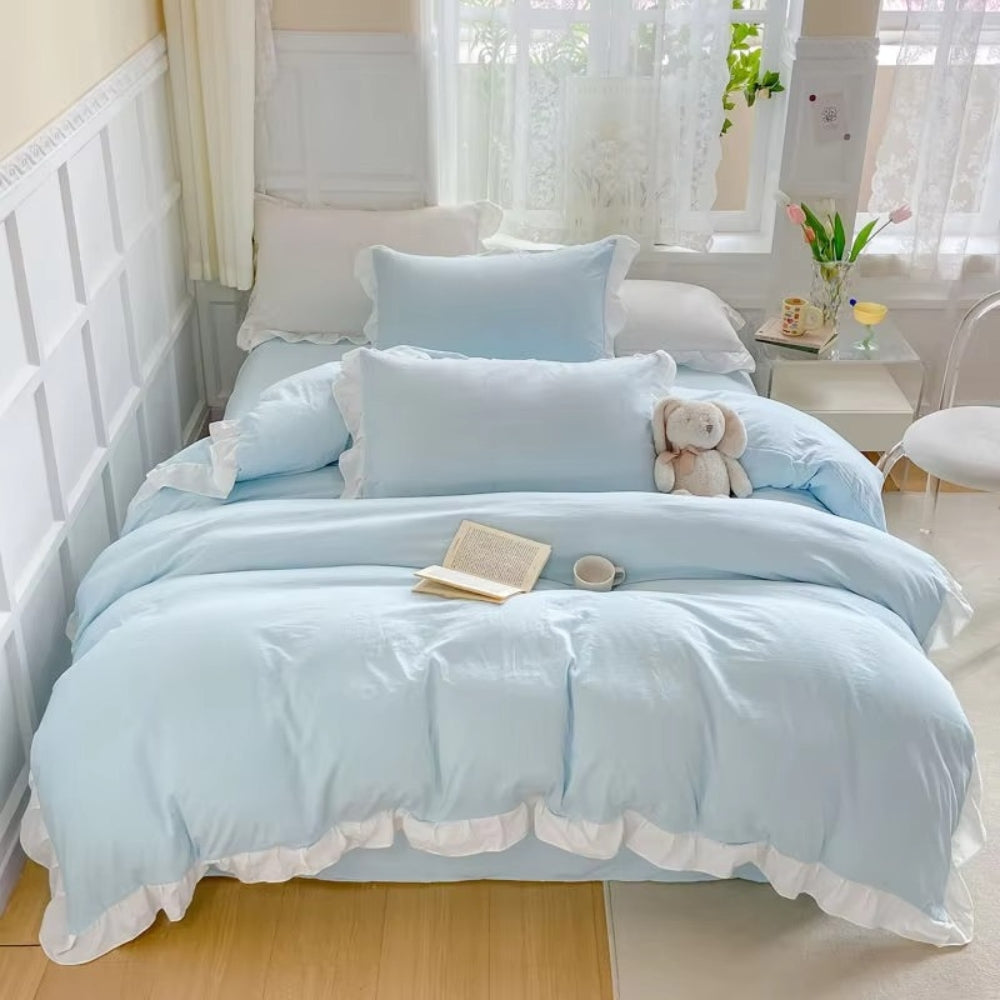 Ensemble de literie cottage à volants en coton 4 pièces - Linge de lit doux et confortable