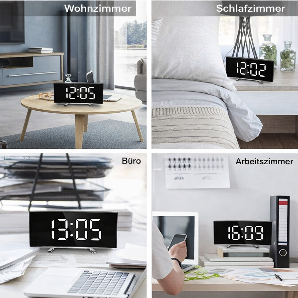 LED-Spiegelwecker mit automatischer Dimmung, Schlummerfunktion und Temperaturanzeige