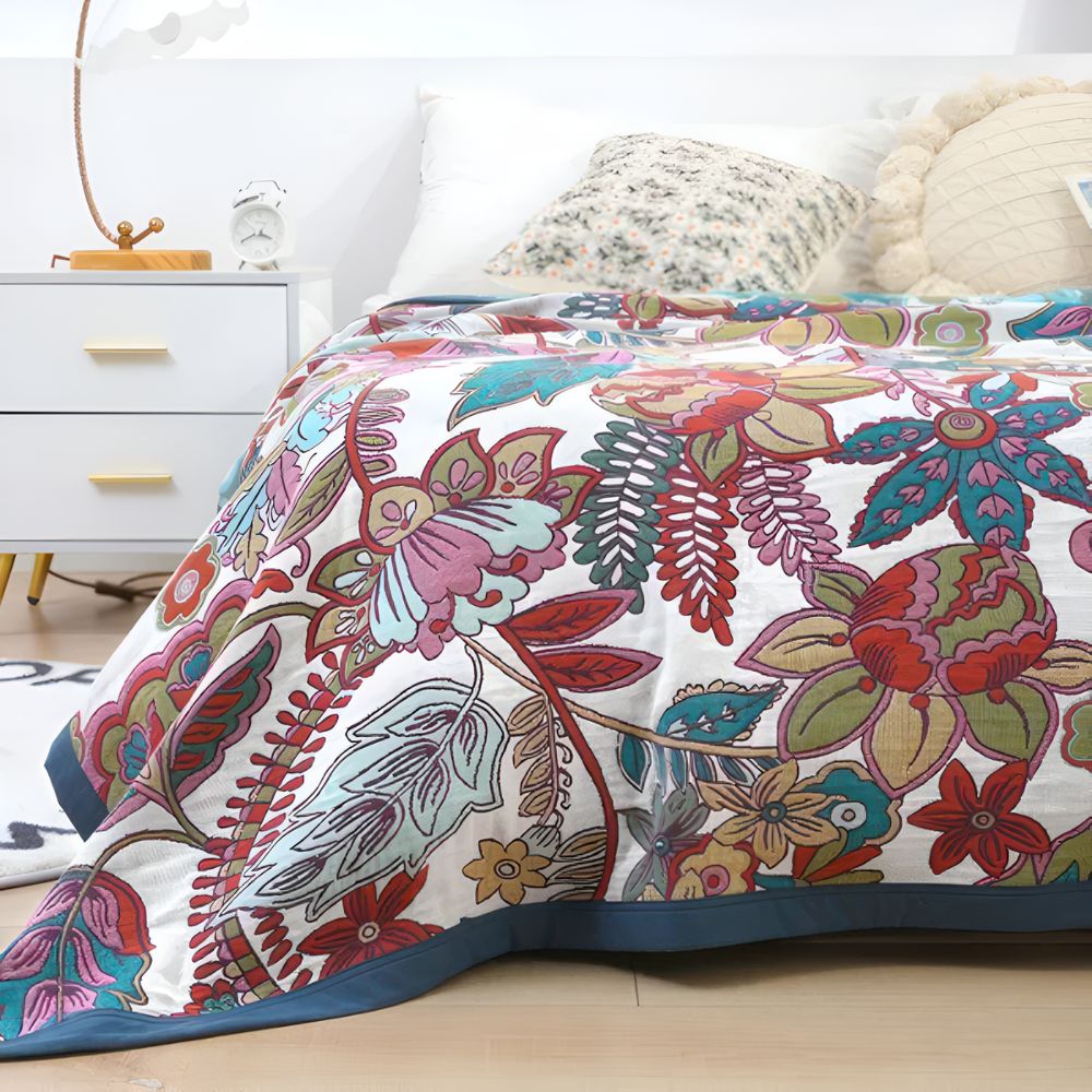 Plaid floral réversible pour décoration intérieure chaleureuse et confort