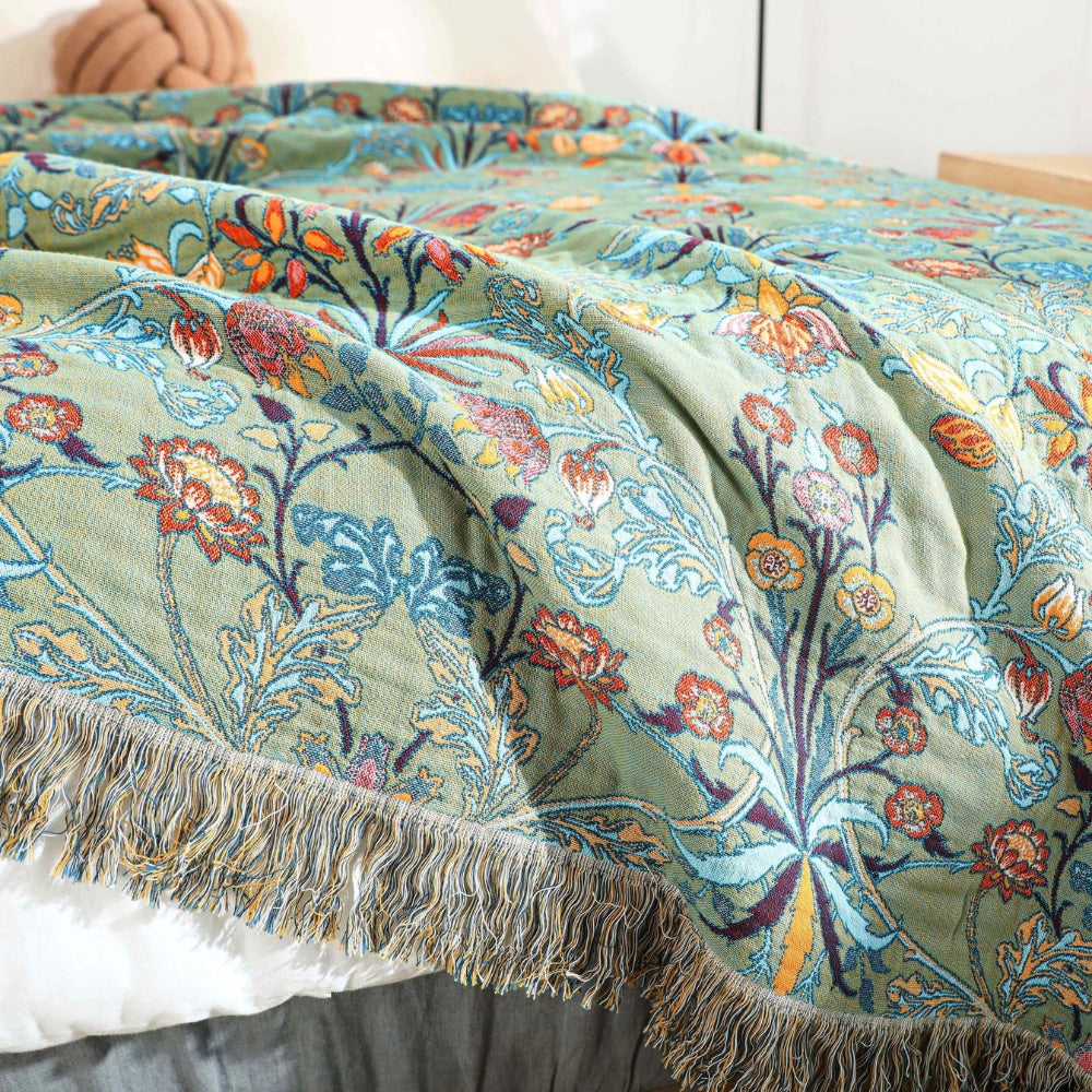 Reversible Cotton Throw Blanket - Soft, Cozy, Wild Petal Design