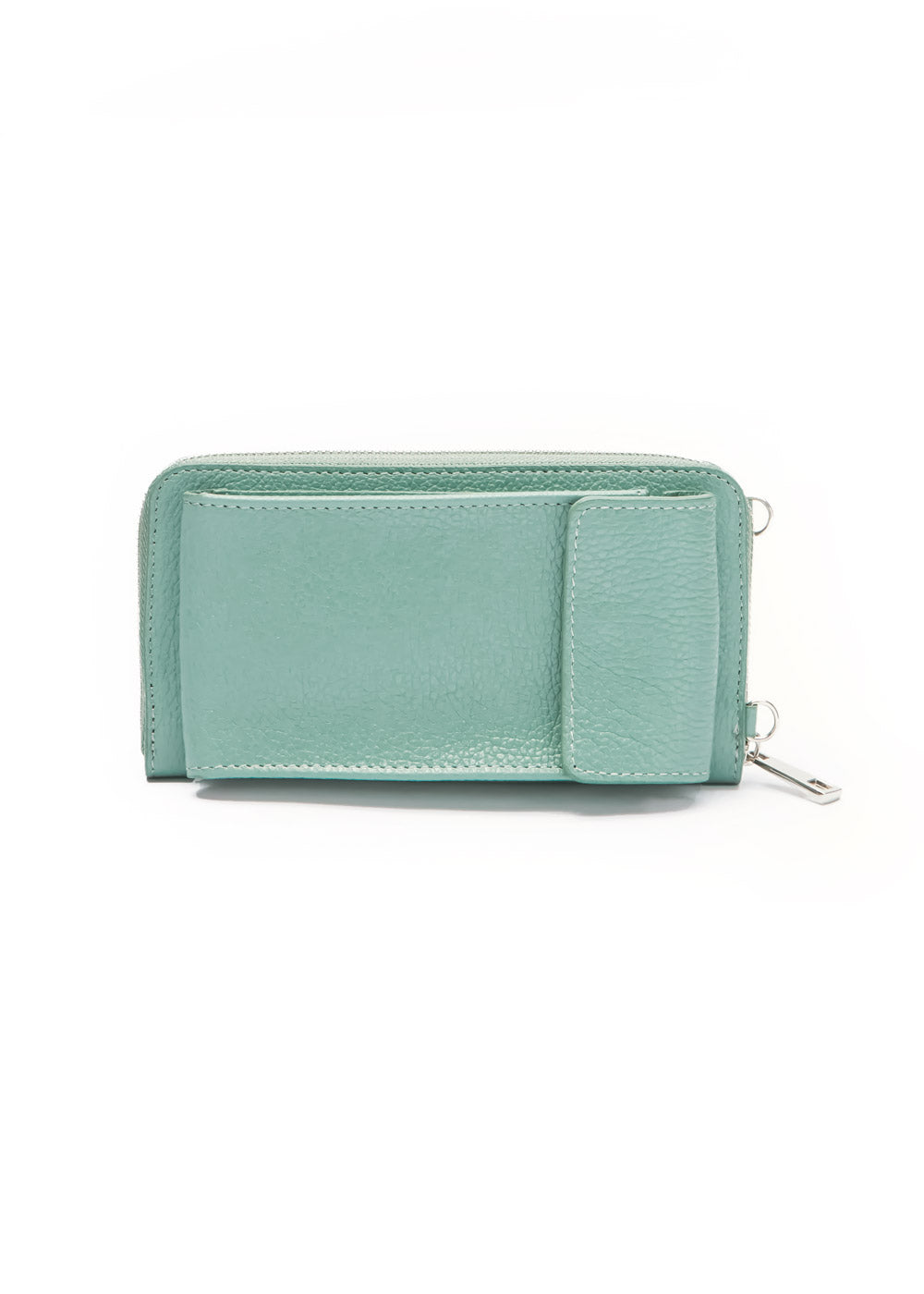 Portefeuille bandoulière en cuir couleur écume de mer