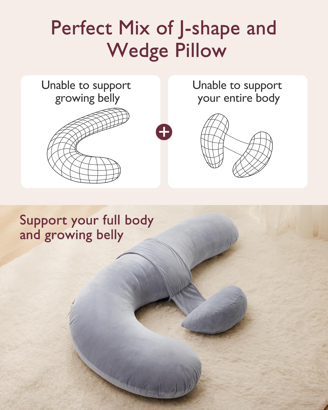 Coussin de grossesse réglable avec cale en coin pour confort et soutien maternité