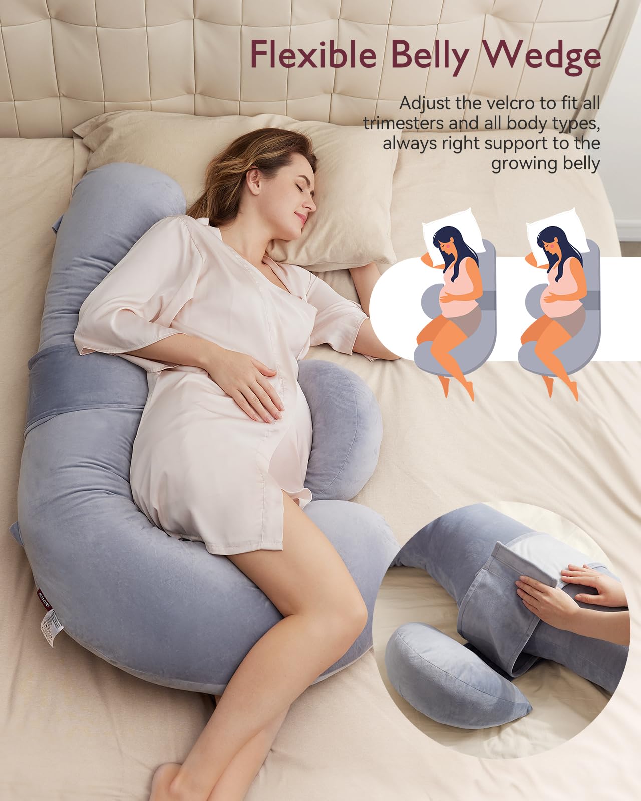 Coussin de grossesse réglable avec cale en coin pour confort et soutien maternité