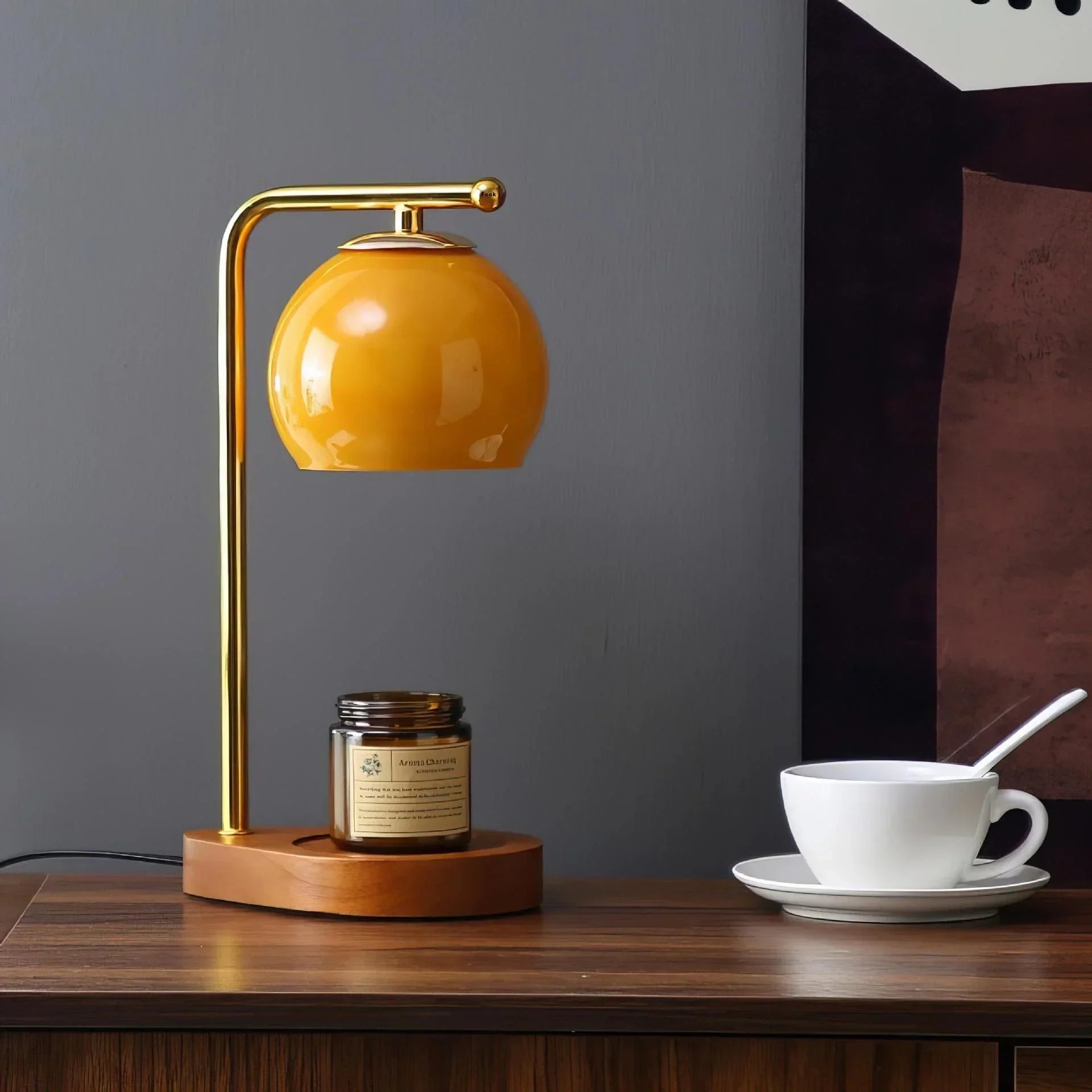 Lampe chauffe-bougie contemporaine à base en marbre