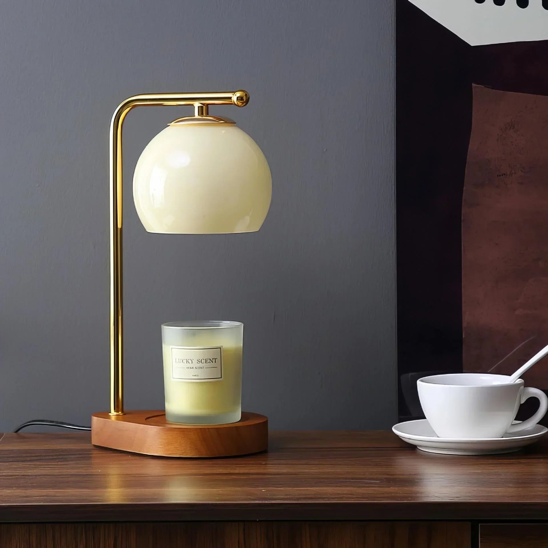 Lampe chauffe-bougie contemporaine à base en marbre