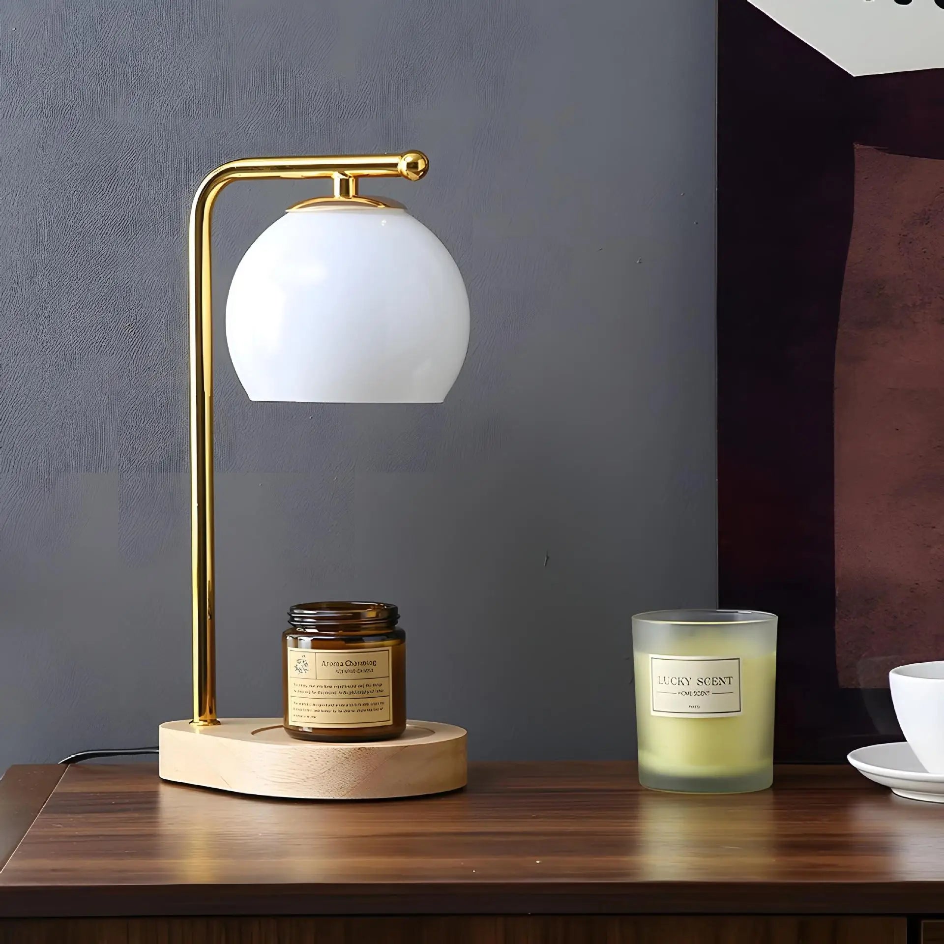 Lampe chauffe-bougie contemporaine à base en marbre