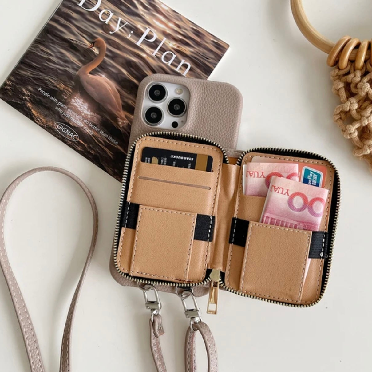 Crossbody-portemonneehoes voor telefoon - kaarthouder van imitatieleer met schouderriem