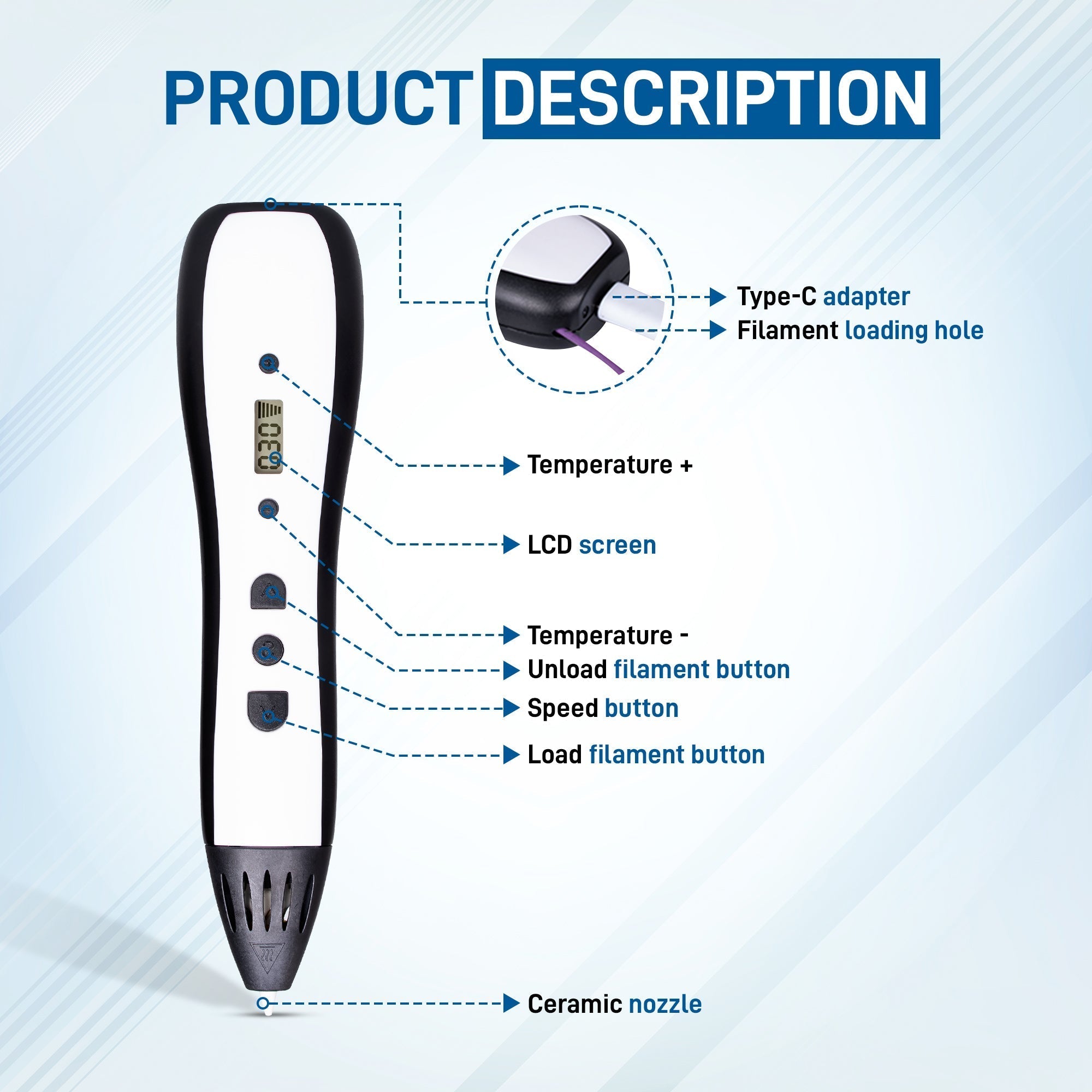 3D Printing Pen for Kids & Beginners – PLA/ABS Compatible Drawing Pen