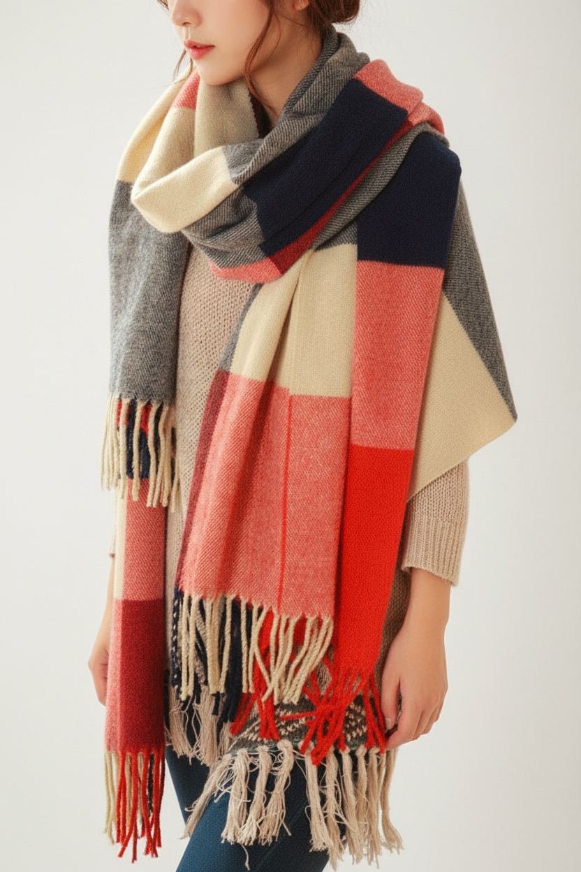 CashmereDream Scarf | Oversized Checked Wrap