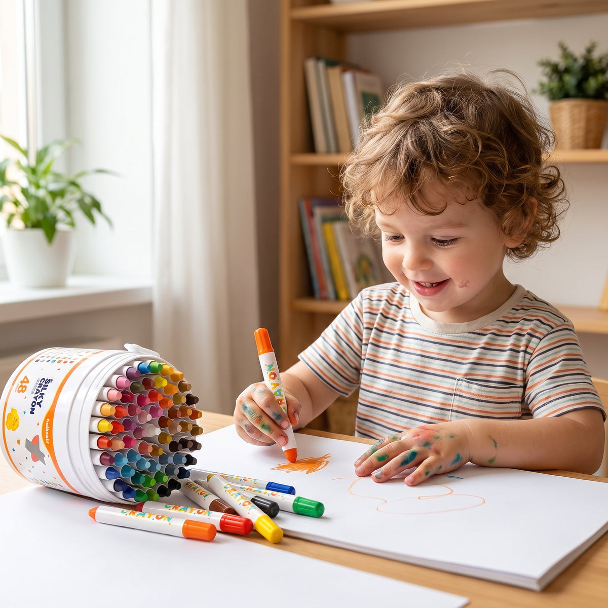 Kids' Washable Twist-Up Crayons with Storage Bucket