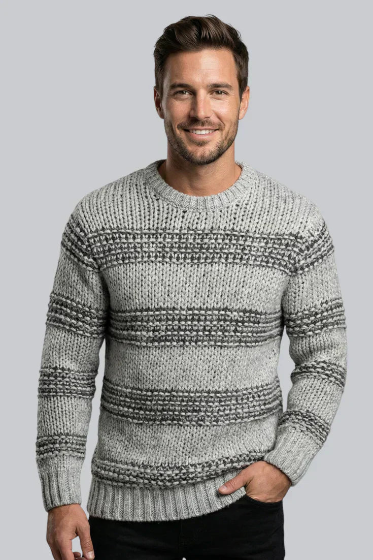 Pull épais pour hommes avec manches longues et poignets côtelés