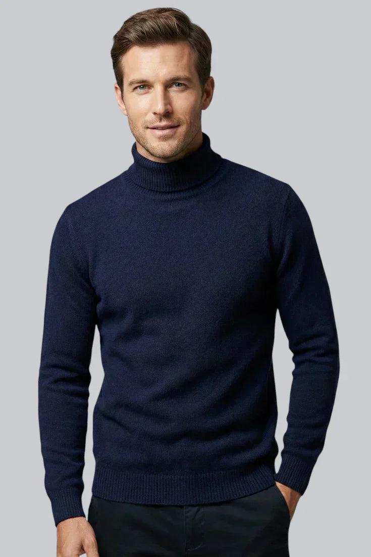 Pull à col roulé tricoté pour hommes avec manches longues et toucher doux