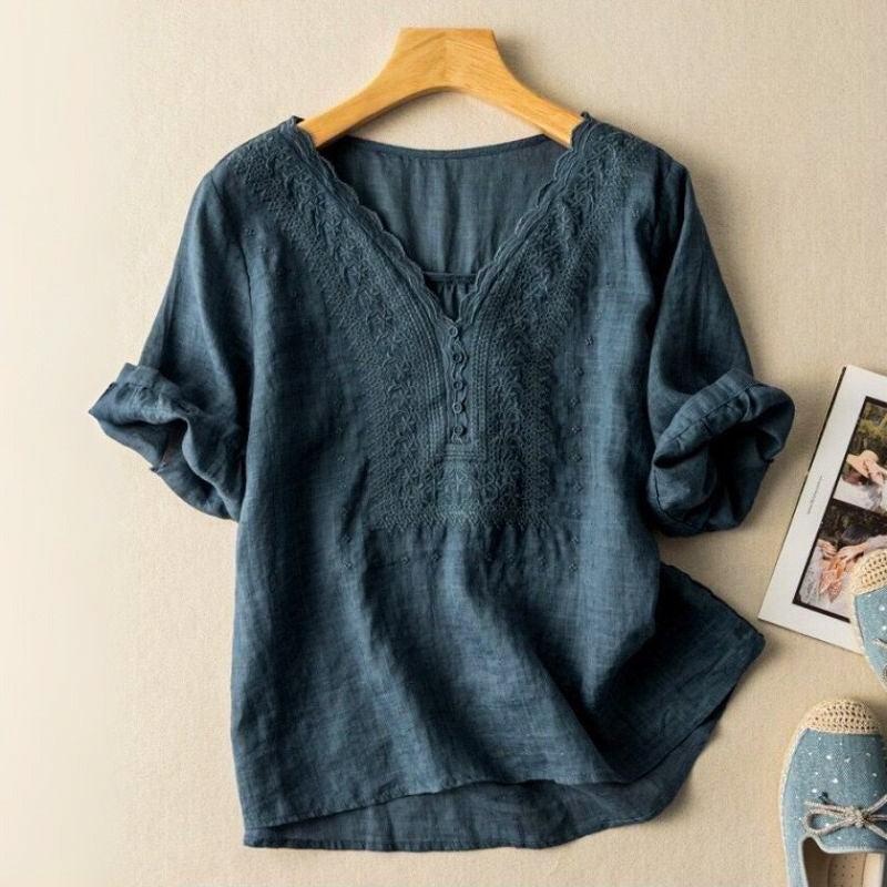 Blouse en coton-lin brodée pour femmes Luciana