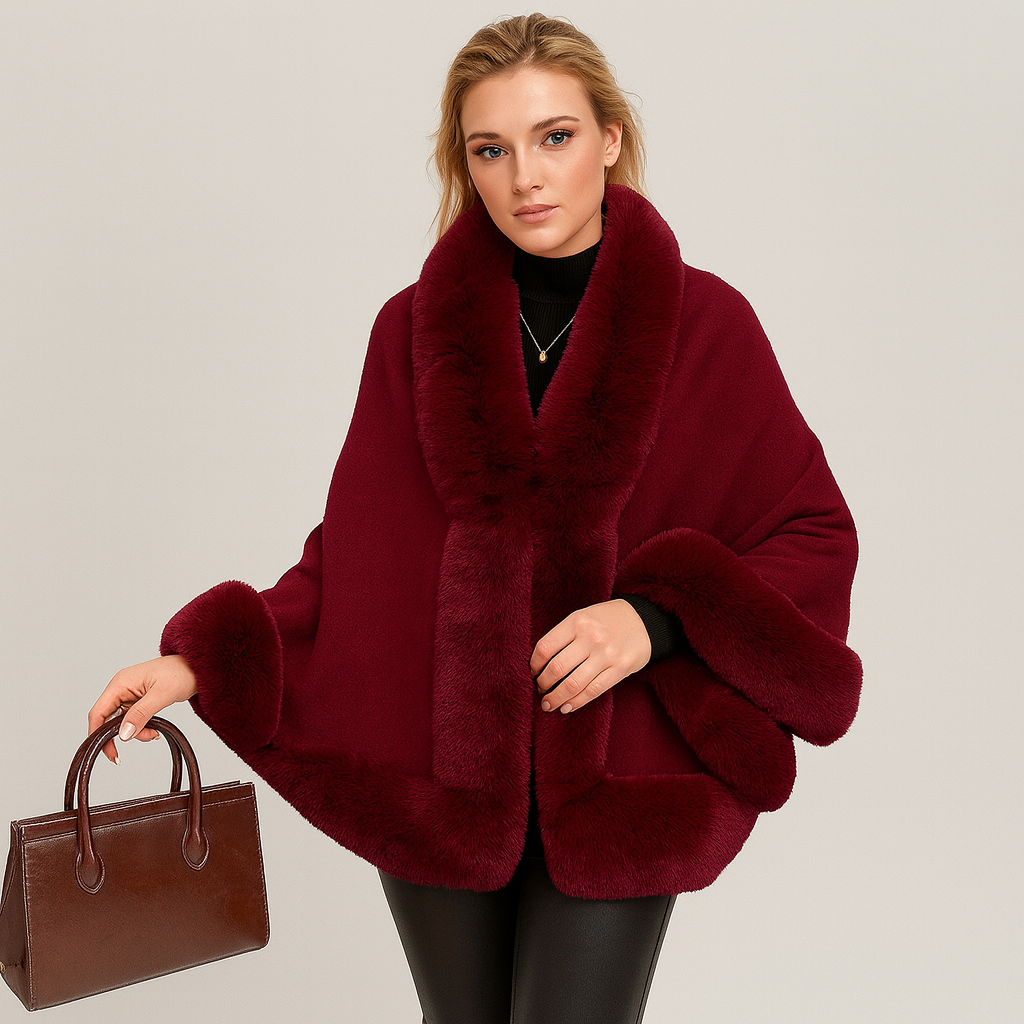 Marcella | Manteau à manches chauve-souris avec devant ouvert et bordure en fourrure