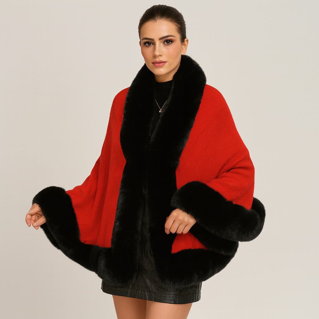 Marcella | Manteau à manches chauve-souris avec devant ouvert et bordure en fourrure
