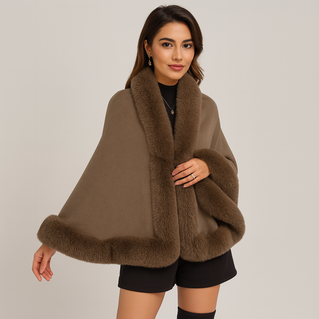 Marcella | Manteau à manches chauve-souris avec devant ouvert et bordure en fourrure