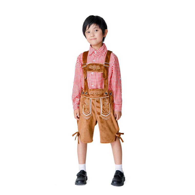 Kurzes traditionelles Trachtenoutfit für Jungen mit Stickerei und Hosenträgern