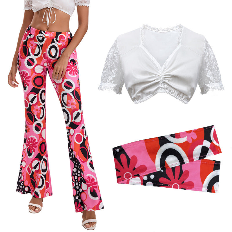 Retro-Hosenset mit ausgestellter Hose und Spitzentop für Damen