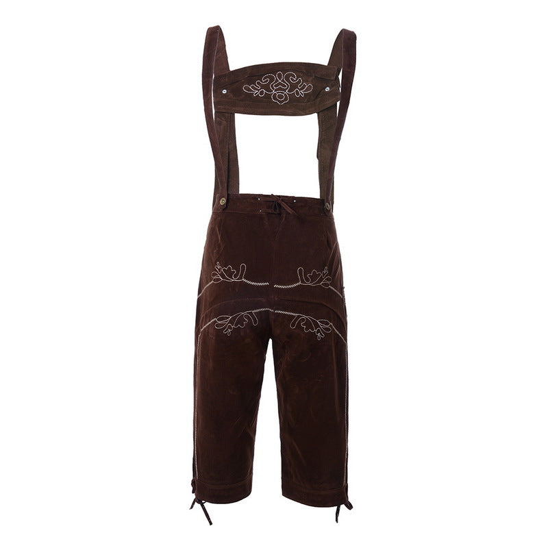 Pantalon en cuir suédé pour homme avec broderies