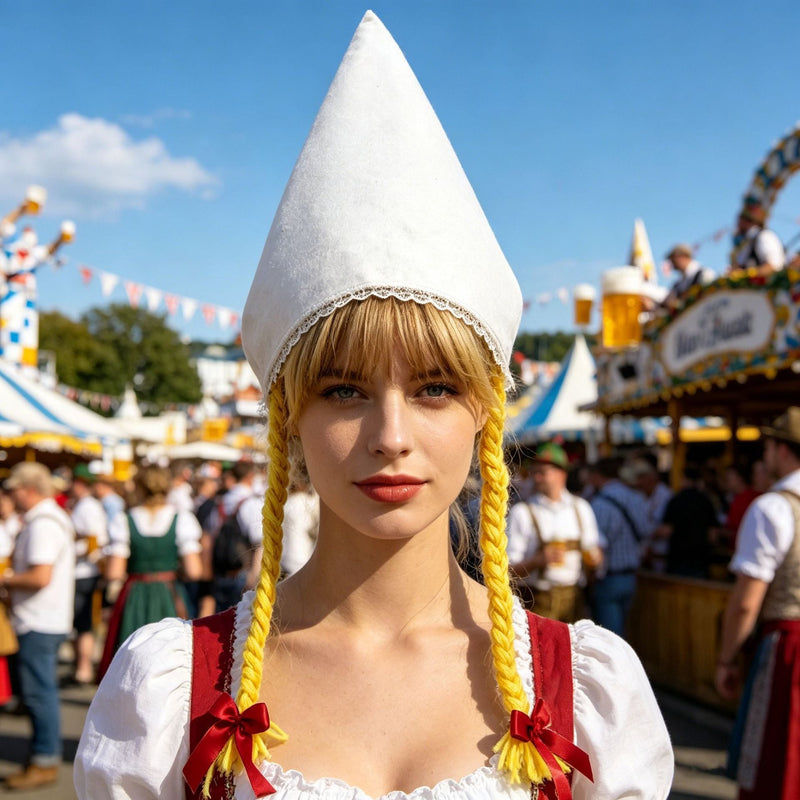 Traditionelle Damenmütze aus Baumwollvelours mit Spitzenrand