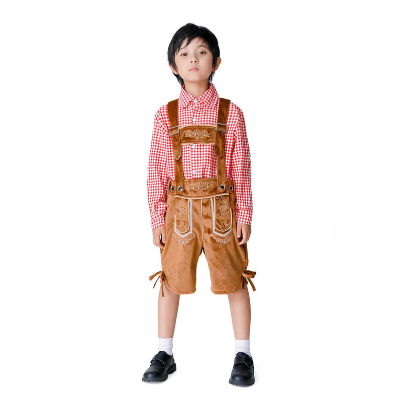 Kurzes traditionelles Trachtenoutfit für Jungen mit Stickerei und Hosenträgern
