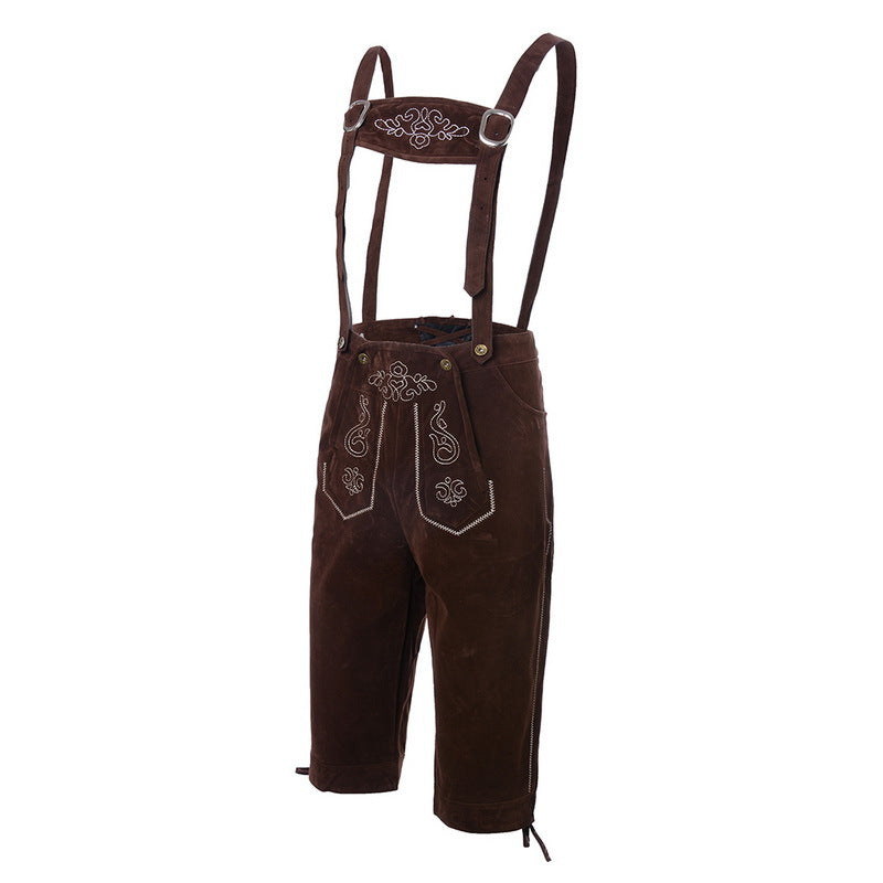 Pantalon en cuir suédé pour homme avec broderies