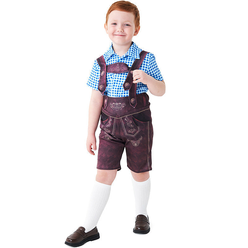 Traditional Lederhosen for Boys in Short Style with Embroidery