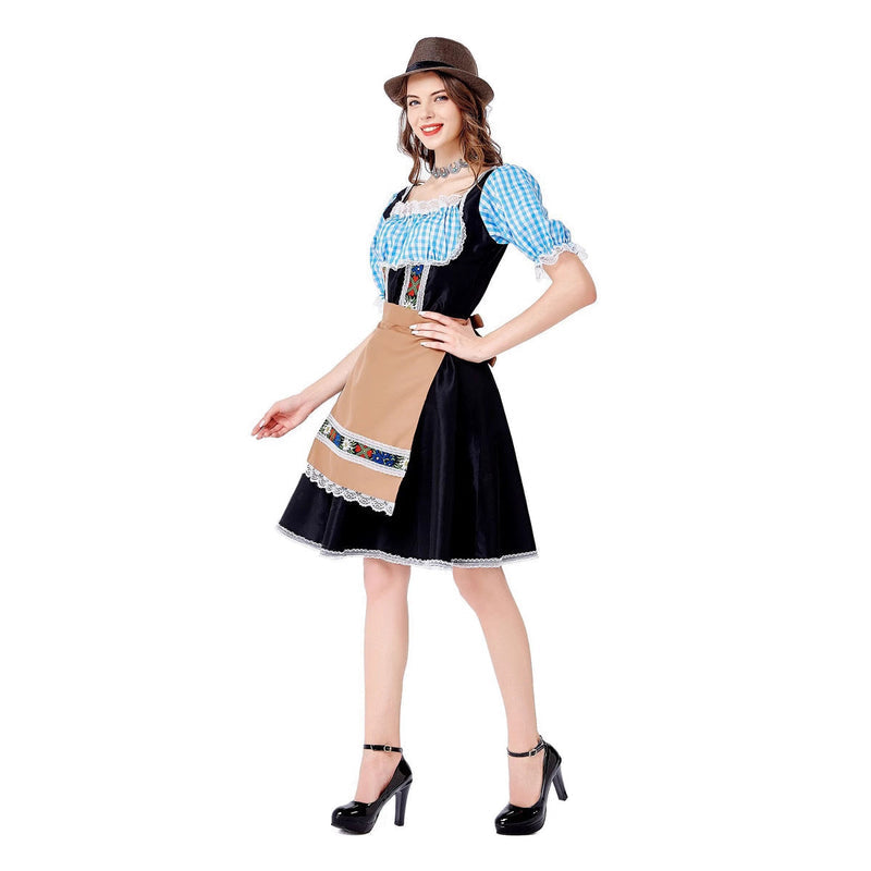 Robe traditionnelle pour femmes en tissu à carreaux avec tablier