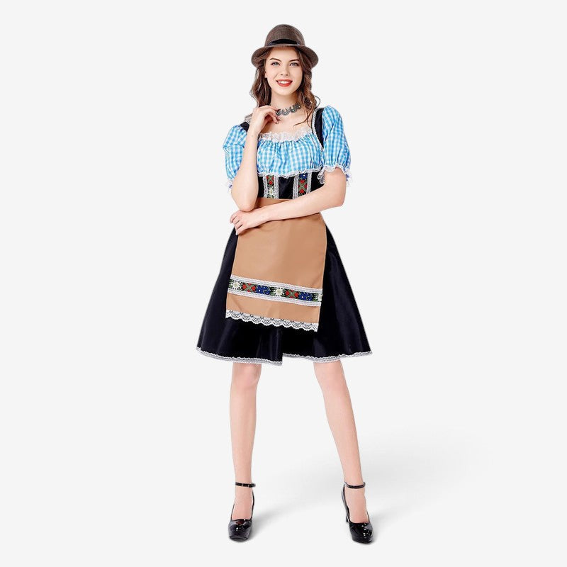Robe traditionnelle pour femmes en tissu à carreaux avec tablier