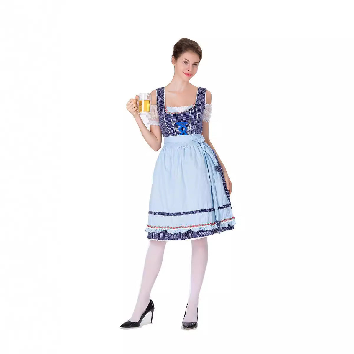 Robe dirndl pour femmes avec tablier et décolleté en cœur