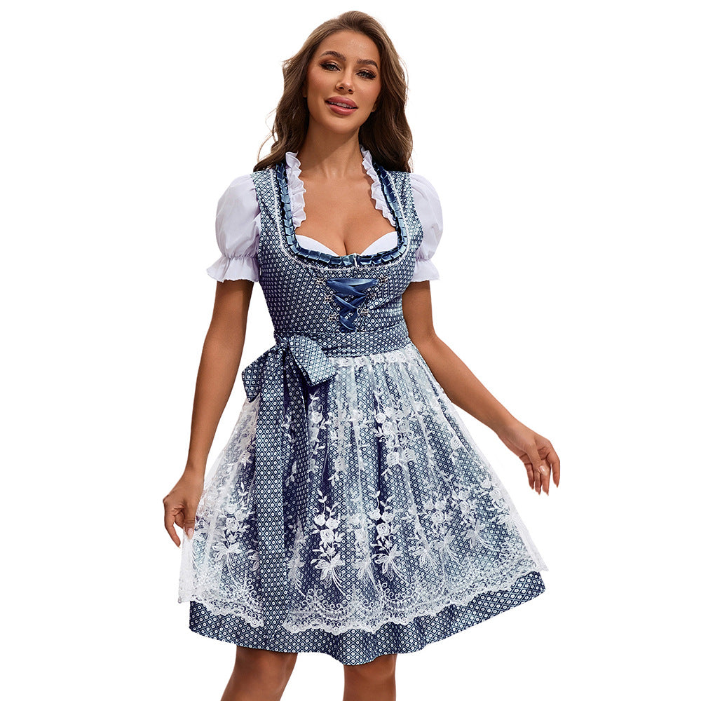 Dirndl d’Oktoberfest pour femmes avec dentelle et volants