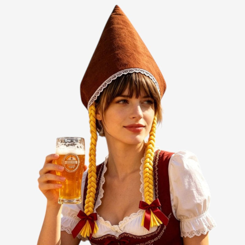 Traditionelle Damenmütze aus Baumwollvelours mit Spitzenrand