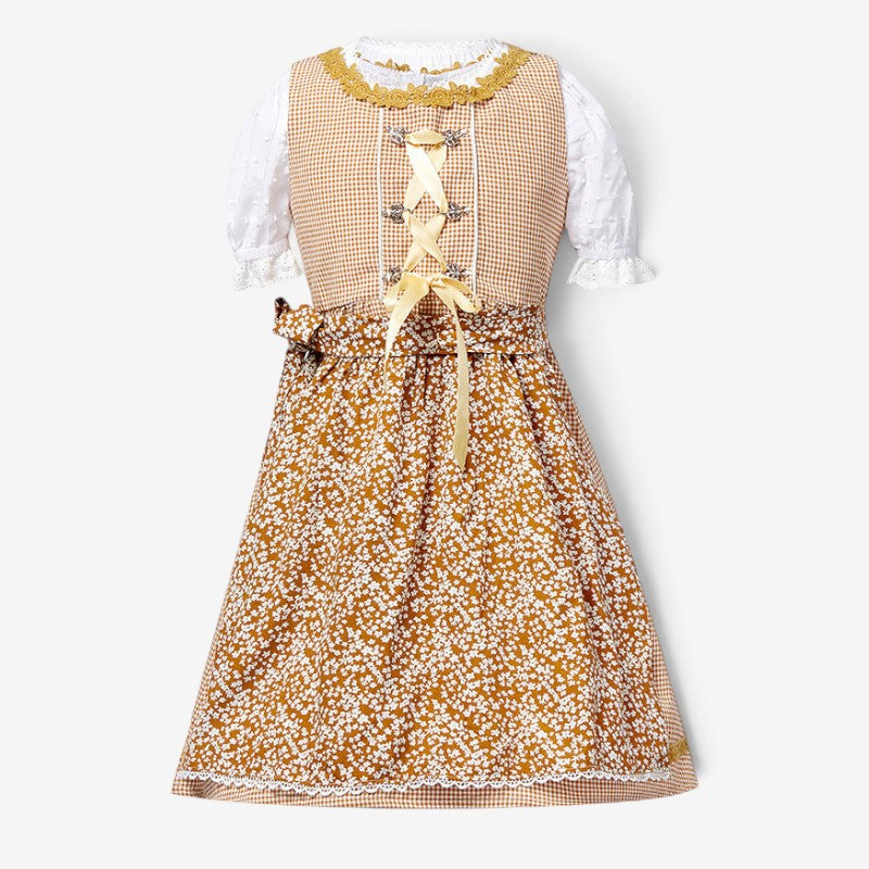 Traditionelles Kleid für Mädchen mit Schürze und Bluse mit Puffärmeln