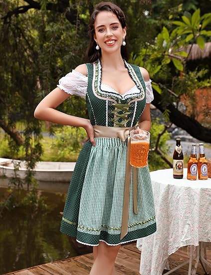 Ensemble dirndl 3 pièces avec tablier & blouse – Oktoberfest | Robe traditionnelle pour occasions festives