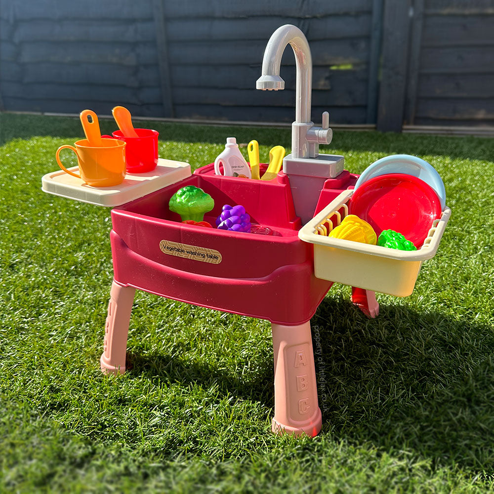 Kids' Water Play Kitchen with Working Tap and 19 Accessories